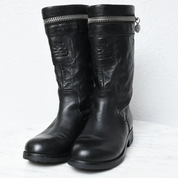 💎 BIKER 💎 COWHIDE LEATHER COACH BOOTS - Picture 1 of 11